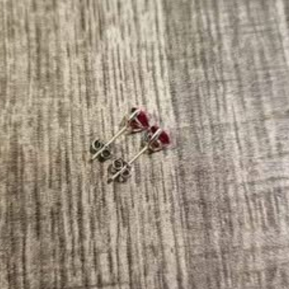 Heart Earrings Sterling Silver, Ruby Earrings Stud, 5X5 mm, Heart Earrings - Picture 4 of 10